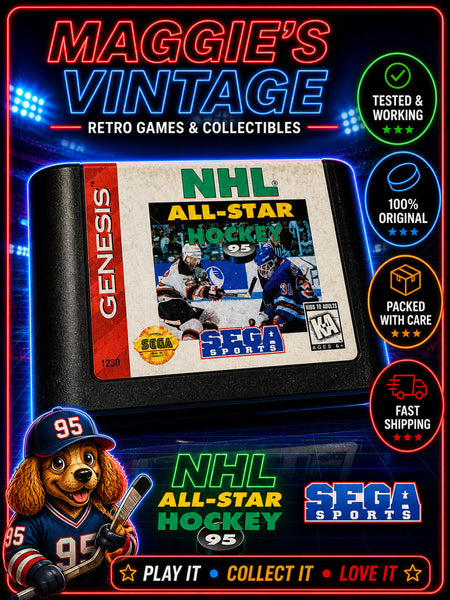 NHL All-Star Hockey 95 (Sega Genesis, 1995) Authentic Tested Video Game WORKS